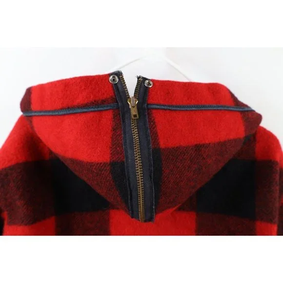 Vtg 50s 60s Streetwear Mens 42 Distressed Wool Mackinaw Hooded Cape Neck Jacket